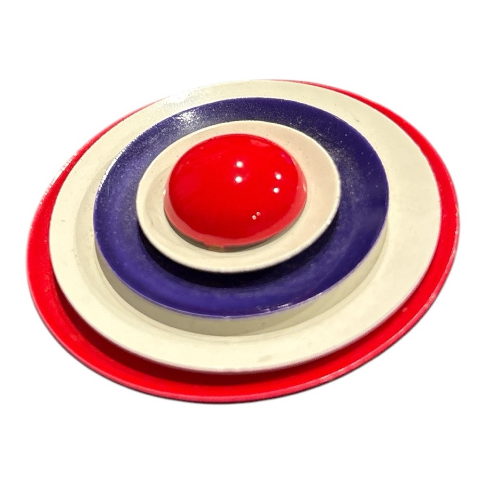 Red, White & Blue Metal Enamel Brooch 2.25” circumference. JB5